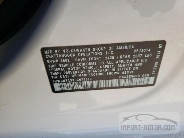 Photo 11 VIN: 1VWBN7A3XEC074329 - VOLKSWAGEN PASSAT 