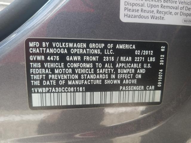 Photo 9 VIN: 1VWBP7A30CC061161 - VOLKSWAGEN PASSAT 