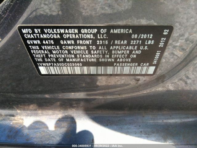 Photo 8 VIN: 1VWBP7A30DC023060 - VOLKSWAGEN PASSAT 