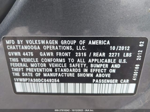 Photo 8 VIN: 1VWBP7A30DC049254 - VOLKSWAGEN PASSAT 