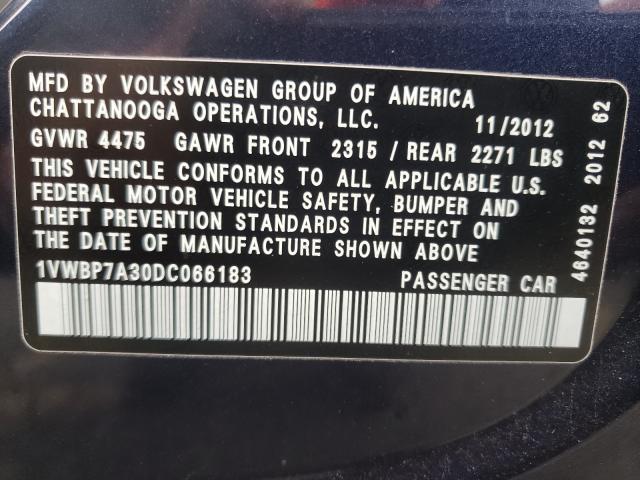 Photo 9 VIN: 1VWBP7A30DC066183 - VOLKSWAGEN PASSAT 