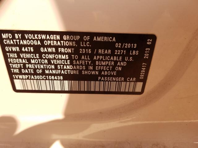 Photo 9 VIN: 1VWBP7A30DC106438 - VOLKSWAGEN PASSAT 