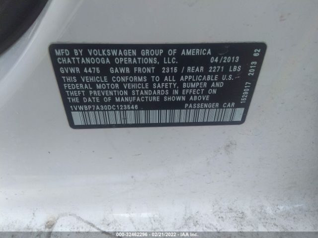 Photo 8 VIN: 1VWBP7A30DC123546 - VOLKSWAGEN PASSAT 