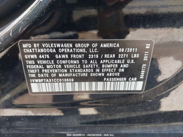 Photo 8 VIN: 1VWBP7A31CC010509 - VOLKSWAGEN PASSAT 