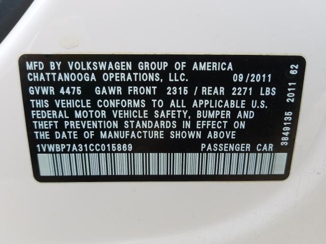 Photo 9 VIN: 1VWBP7A31CC015869 - VOLKSWAGEN PASSAT 