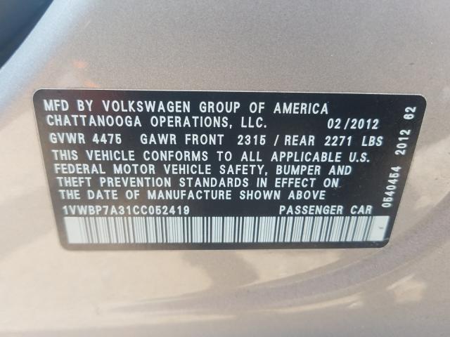 Photo 9 VIN: 1VWBP7A31CC052419 - VOLKSWAGEN PASSAT 