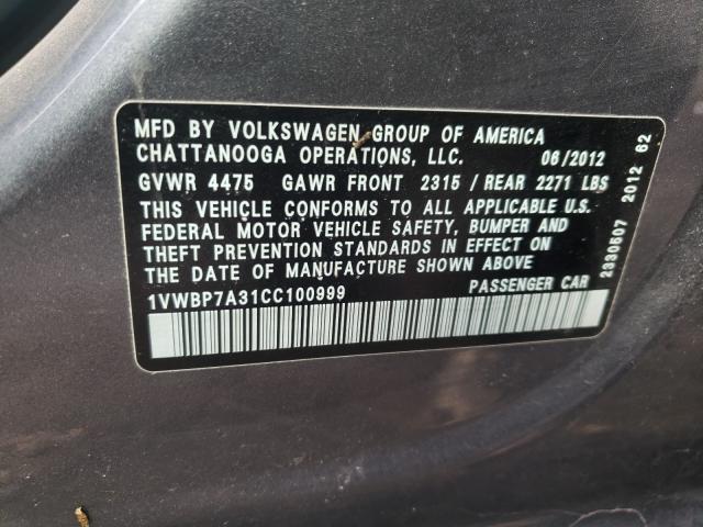 Photo 9 VIN: 1VWBP7A31CC100999 - VOLKSWAGEN PASSAT 