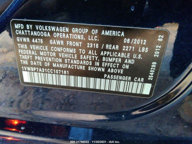 Photo 8 VIN: 1VWBP7A31CC107161 - VOLKSWAGEN PASSAT 