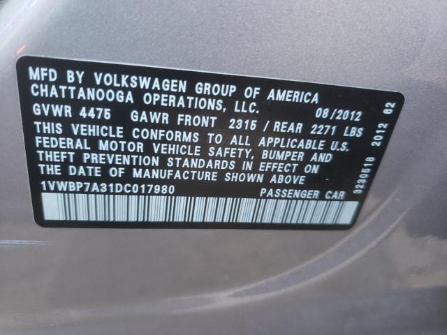 Photo 9 VIN: 1VWBP7A31DC017980 - VOLKSWAGEN PASSAT 