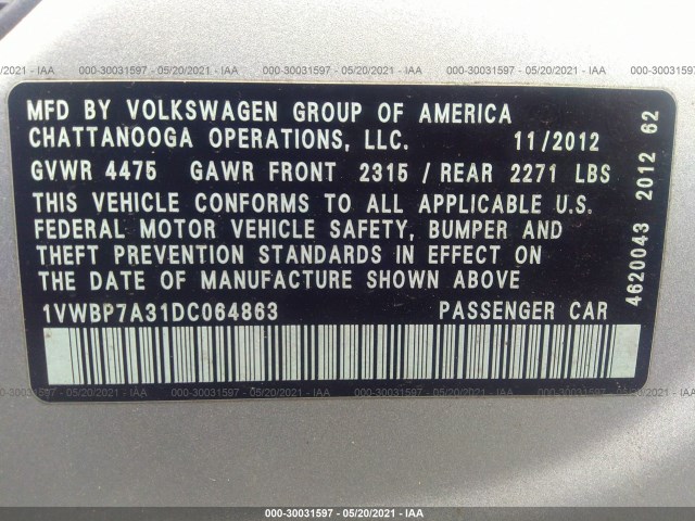 Photo 8 VIN: 1VWBP7A31DC064863 - VOLKSWAGEN PASSAT 