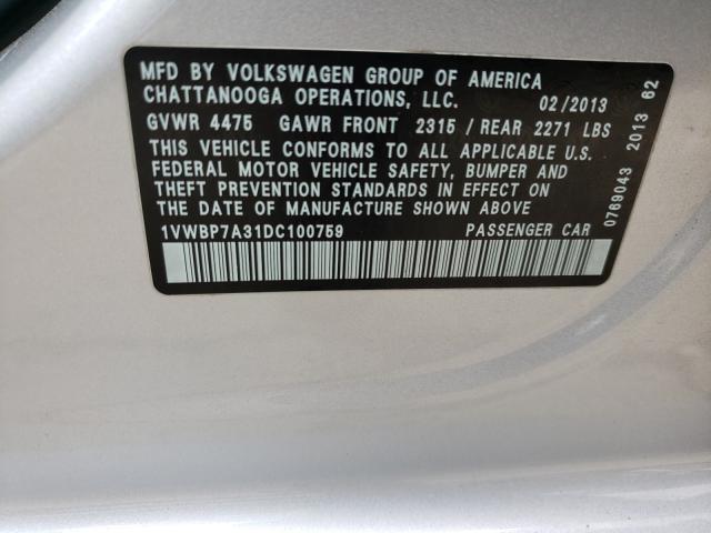 Photo 9 VIN: 1VWBP7A31DC100759 - VOLKSWAGEN PASSAT 