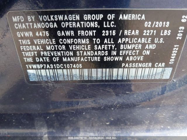 Photo 8 VIN: 1VWBP7A31DC107405 - VOLKSWAGEN PASSAT 