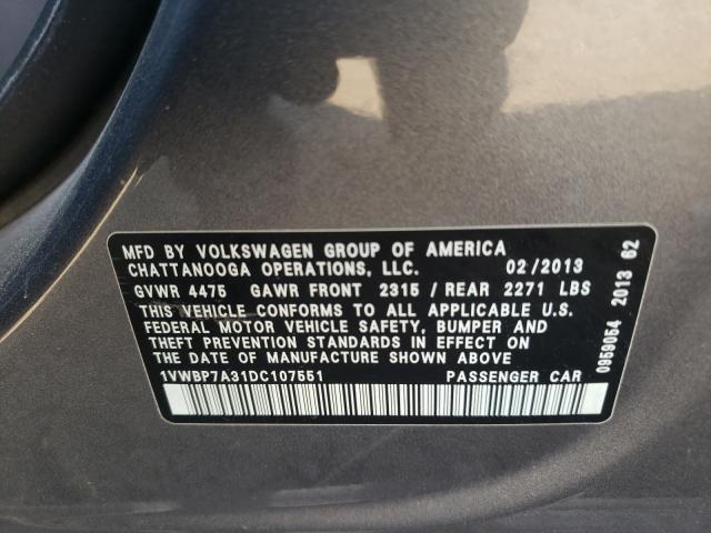 Photo 9 VIN: 1VWBP7A31DC107551 - VOLKSWAGEN PASSAT 