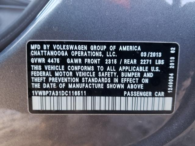 Photo 9 VIN: 1VWBP7A31DC116511 - VOLKSWAGEN PASSAT 