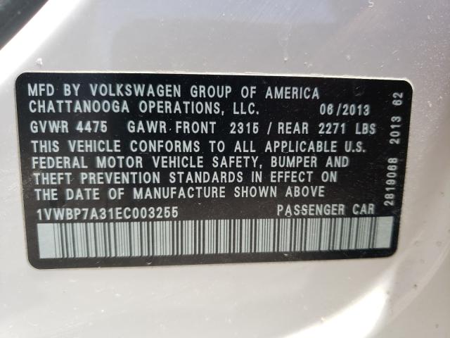 Photo 9 VIN: 1VWBP7A31EC003255 - VOLKSWAGEN PASSAT 