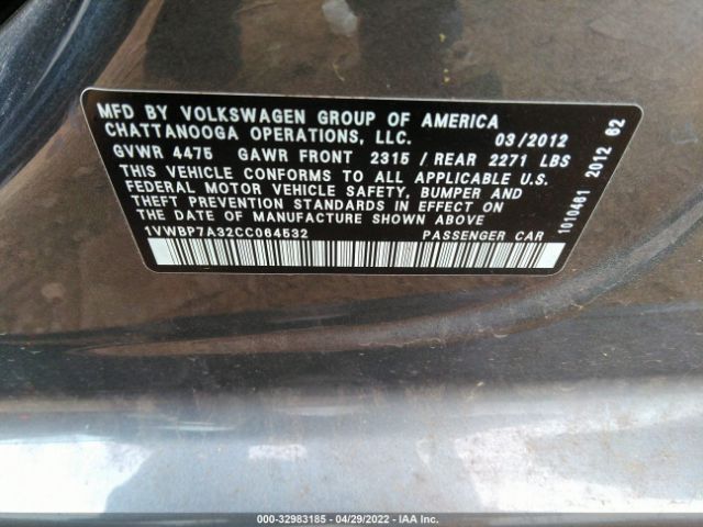 Photo 8 VIN: 1VWBP7A32CC064532 - VOLKSWAGEN PASSAT 