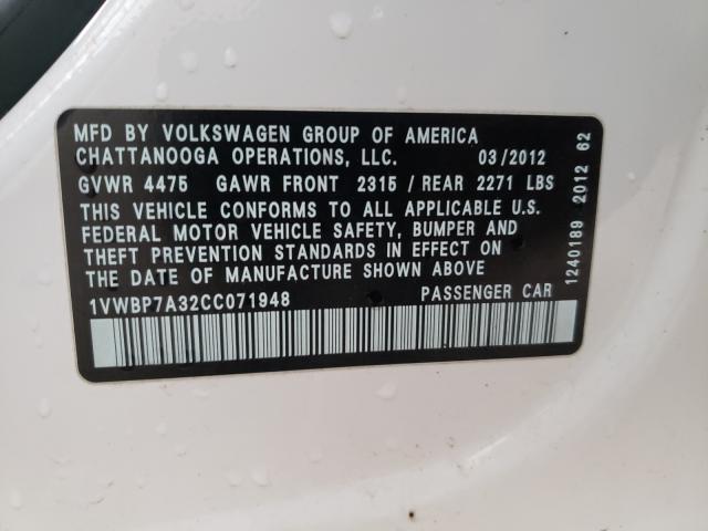 Photo 9 VIN: 1VWBP7A32CC071948 - VOLKSWAGEN PASSAT 