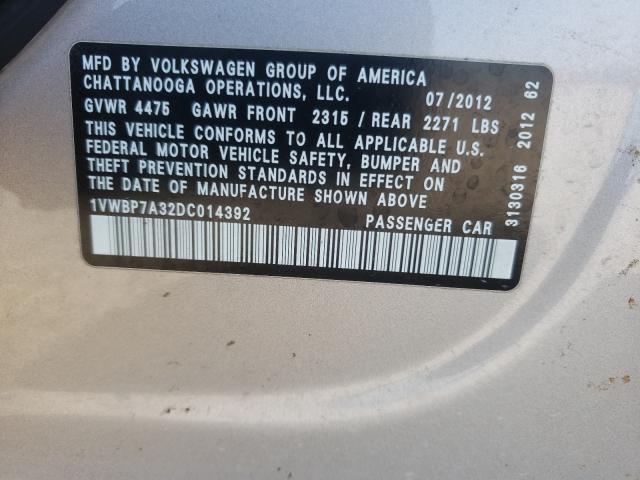 Photo 9 VIN: 1VWBP7A32DC014392 - VOLKSWAGEN PASSAT 