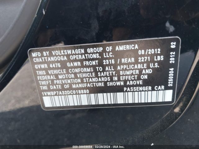 Photo 8 VIN: 1VWBP7A32DC018880 - VOLKSWAGEN PASSAT 