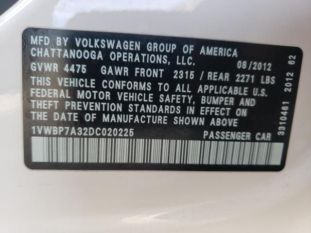 Photo 9 VIN: 1VWBP7A32DC020225 - VOLKSWAGEN PASSAT 