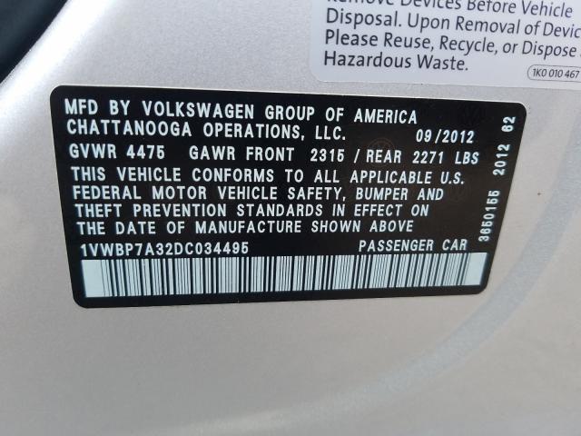 Photo 9 VIN: 1VWBP7A32DC034495 - VOLKSWAGEN PASSAT 