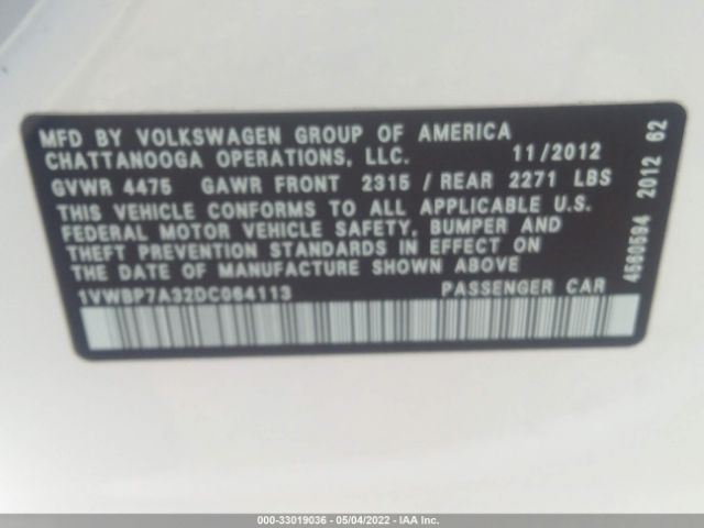 Photo 8 VIN: 1VWBP7A32DC064113 - VOLKSWAGEN PASSAT 