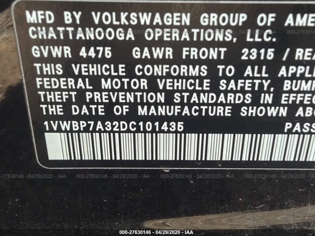 Photo 8 VIN: 1VWBP7A32DC101435 - VOLKSWAGEN PASSAT 