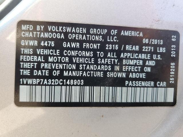 Photo 12 VIN: 1VWBP7A32DC148903 - VOLKSWAGEN PASSAT SE 