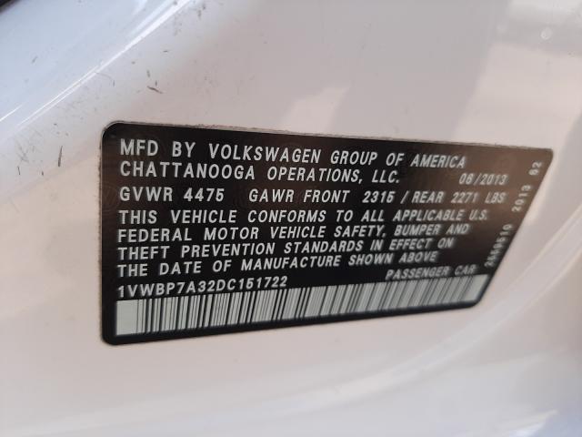 Photo 9 VIN: 1VWBP7A32DC151722 - VOLKSWAGEN PASSAT 