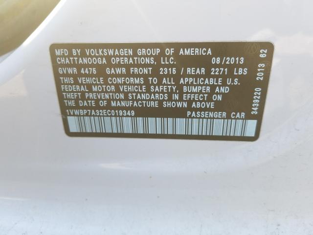 Photo 9 VIN: 1VWBP7A32EC019349 - VOLKSWAGEN PASSAT 