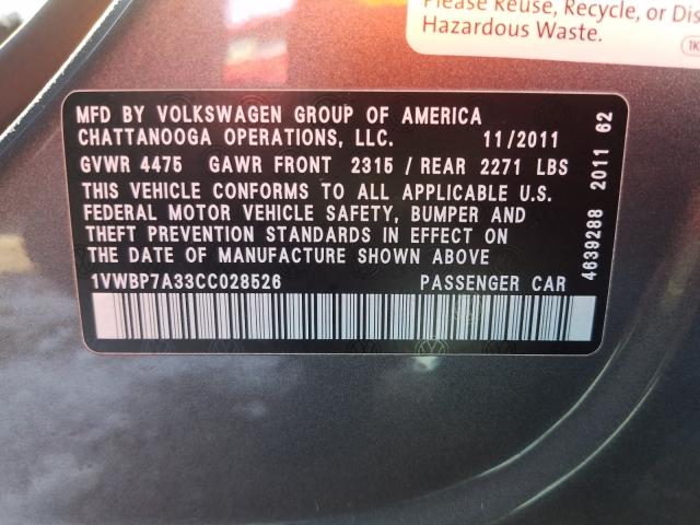 Photo 9 VIN: 1VWBP7A33CC028526 - VOLKSWAGEN PASSAT 