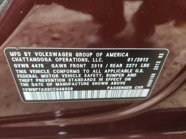 Photo 9 VIN: 1VWBP7A33CC046329 - VOLKSWAGEN PASSAT 