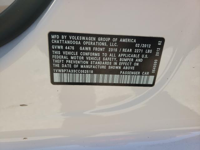 Photo 9 VIN: 1VWBP7A33CC052518 - VOLKSWAGEN PASSAT SE 