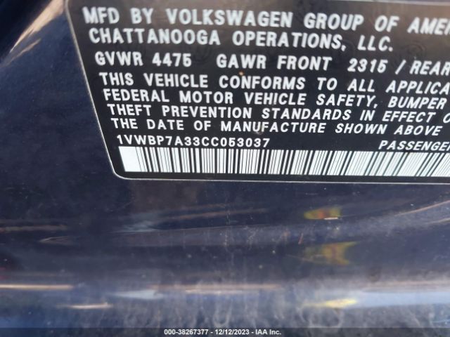 Photo 8 VIN: 1VWBP7A33CC053037 - VOLKSWAGEN PASSAT 