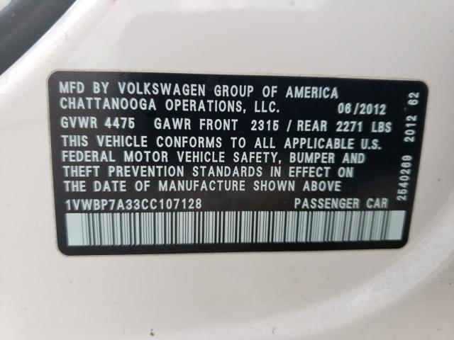 Photo 11 VIN: 1VWBP7A33CC107128 - VOLKSWAGEN PASSAT 