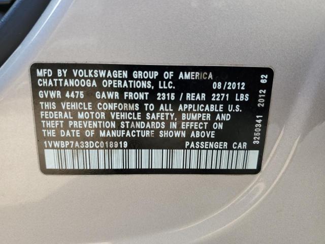 Photo 11 VIN: 1VWBP7A33DC018919 - VOLKSWAGEN PASSAT 