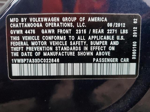 Photo 11 VIN: 1VWBP7A33DC022646 - VOLKSWAGEN PASSAT SE 