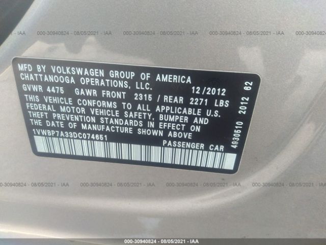 Photo 8 VIN: 1VWBP7A33DC074651 - VOLKSWAGEN PASSAT 