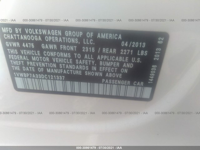 Photo 8 VIN: 1VWBP7A33DC121337 - VOLKSWAGEN PASSAT 