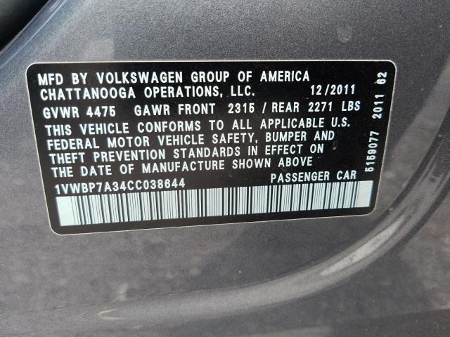 Photo 9 VIN: 1VWBP7A34CC038644 - VOLKSWAGEN PASSAT 