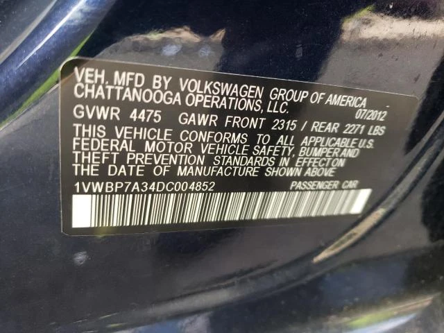 Photo 11 VIN: 1VWBP7A34DC004852 - VOLKSWAGEN PASSAT 