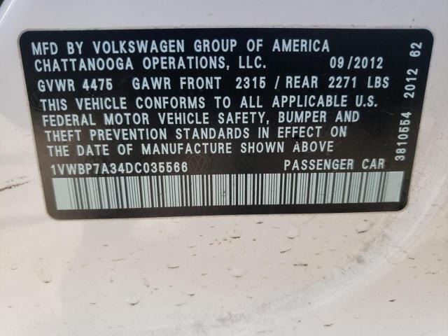 Photo 9 VIN: 1VWBP7A34DC035566 - VOLKSWAGEN PASSAT 