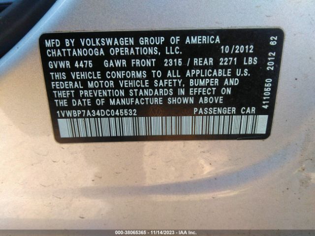 Photo 8 VIN: 1VWBP7A34DC045532 - VOLKSWAGEN PASSAT 