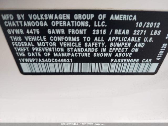 Photo 8 VIN: 1VWBP7A34DC046521 - VOLKSWAGEN PASSAT 