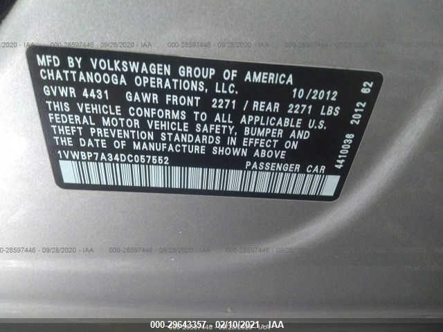 Photo 8 VIN: 1VWBP7A34DC057552 - VOLKSWAGEN PASSAT 