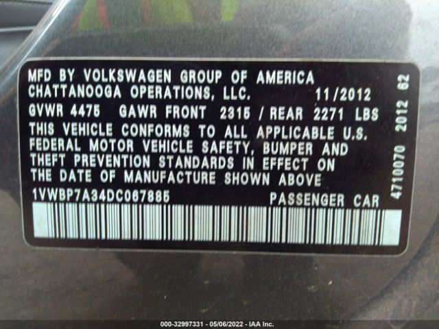 Photo 8 VIN: 1VWBP7A34DC067885 - VOLKSWAGEN PASSAT 