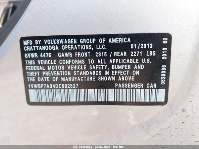 Photo 8 VIN: 1VWBP7A34DC092527 - VOLKSWAGEN PASSAT 