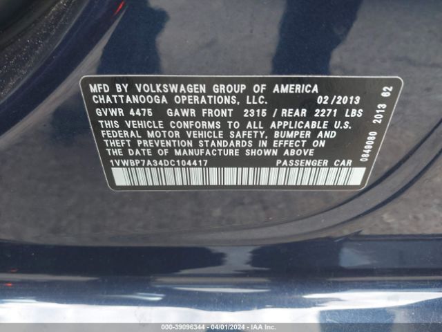 Photo 8 VIN: 1VWBP7A34DC104417 - VOLKSWAGEN PASSAT 