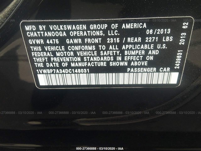 Photo 8 VIN: 1VWBP7A34DC148031 - VOLKSWAGEN PASSAT 