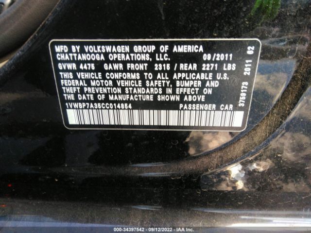 Photo 8 VIN: 1VWBP7A35CC014854 - VOLKSWAGEN PASSAT 